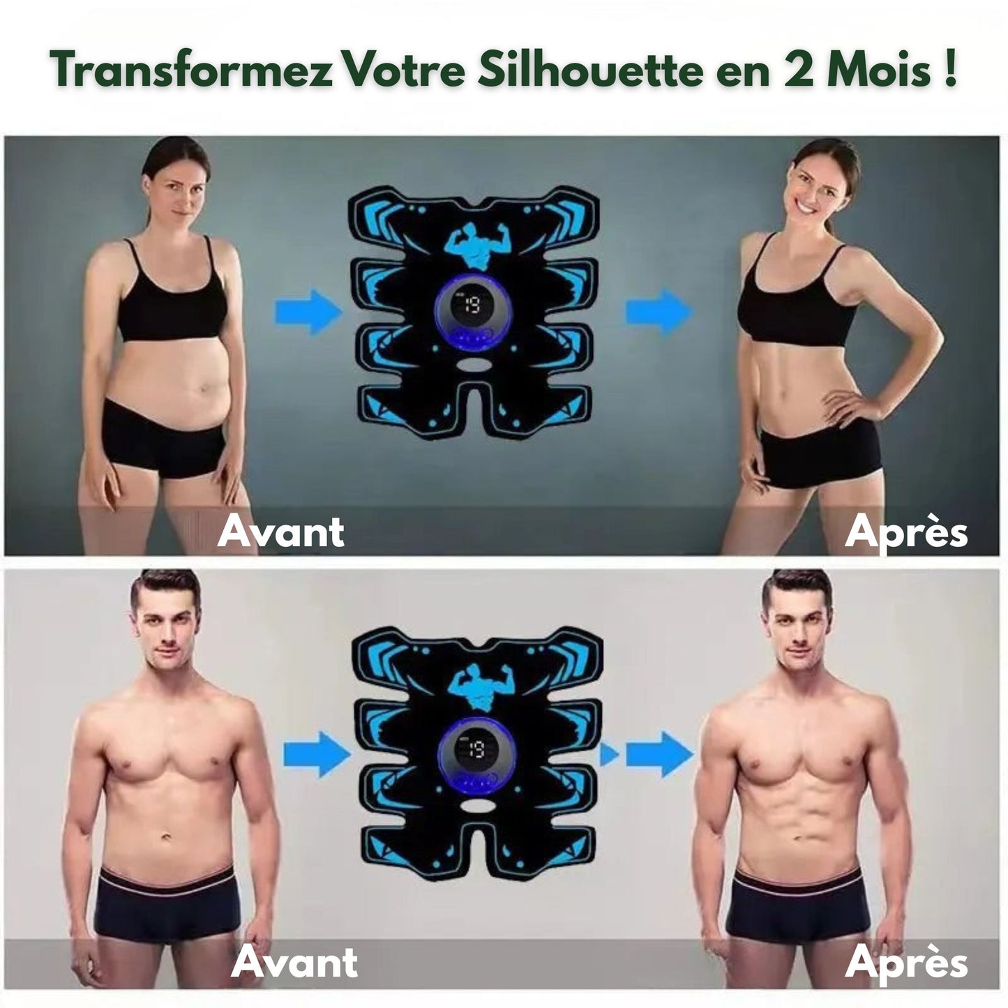 Stimulateur abdominal 3-en-1 rechargeable USB – Tonifie et raffermit l'abdomen | Vemoro™